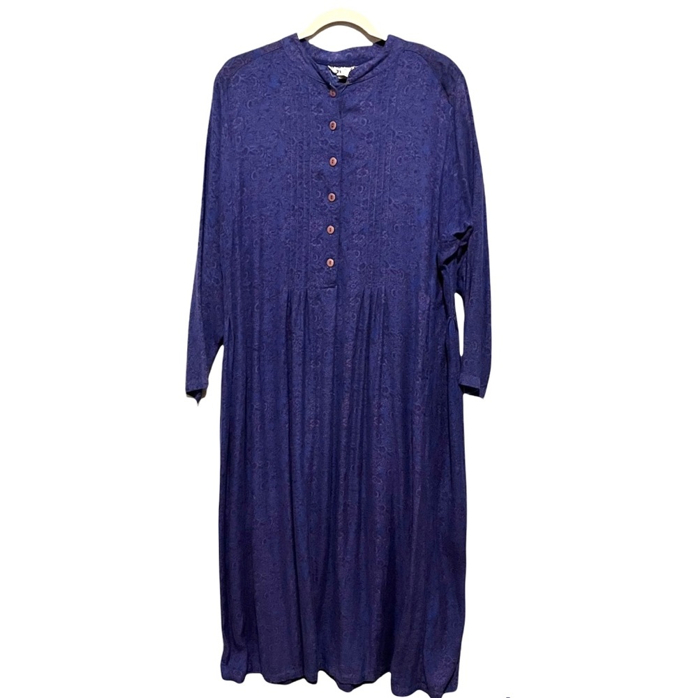 April Cornell Vintage Purple Floral Pullover Cotton Long Sleeve Maxi Dress